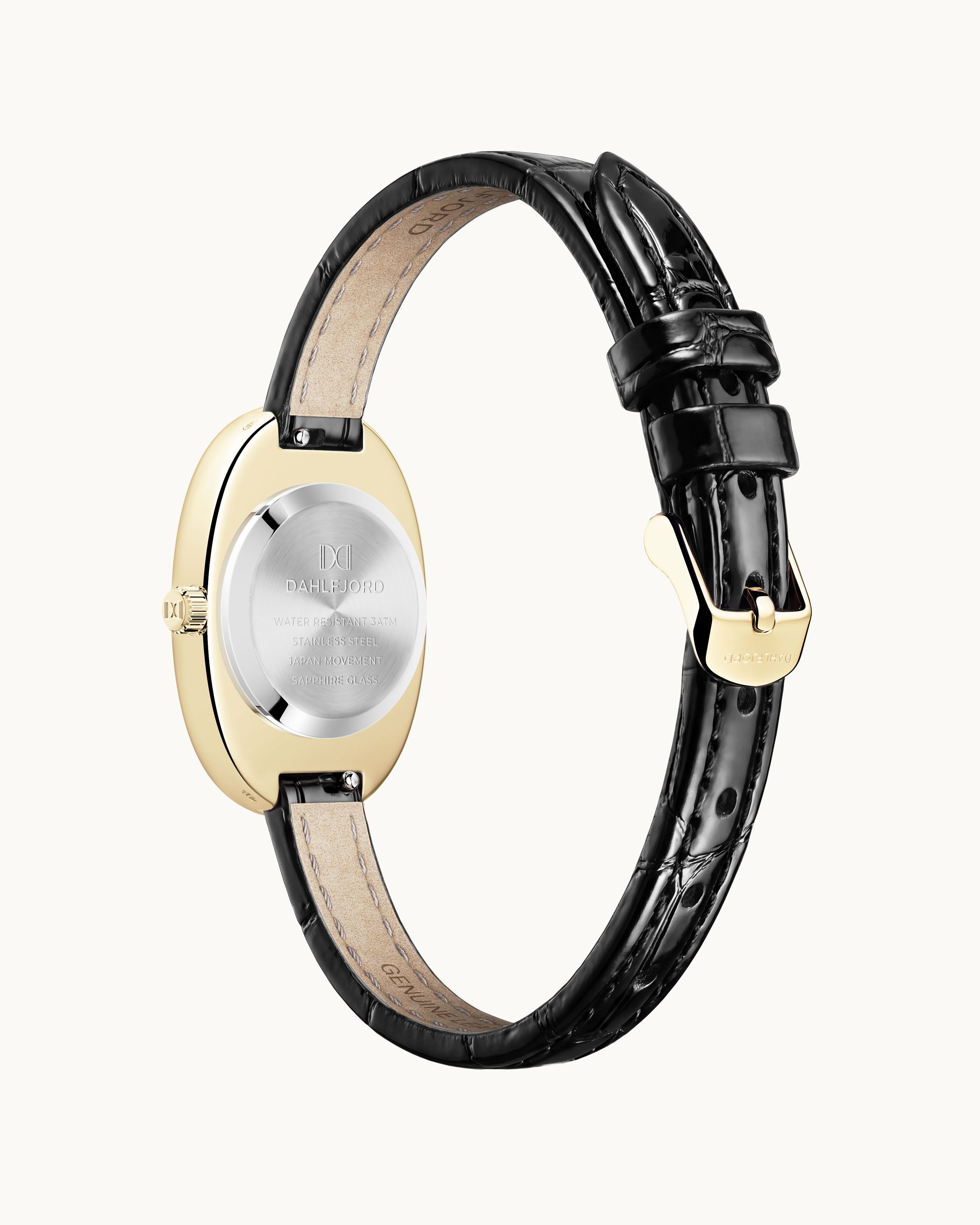 Josephine Klockarmband Svart Läder Guld