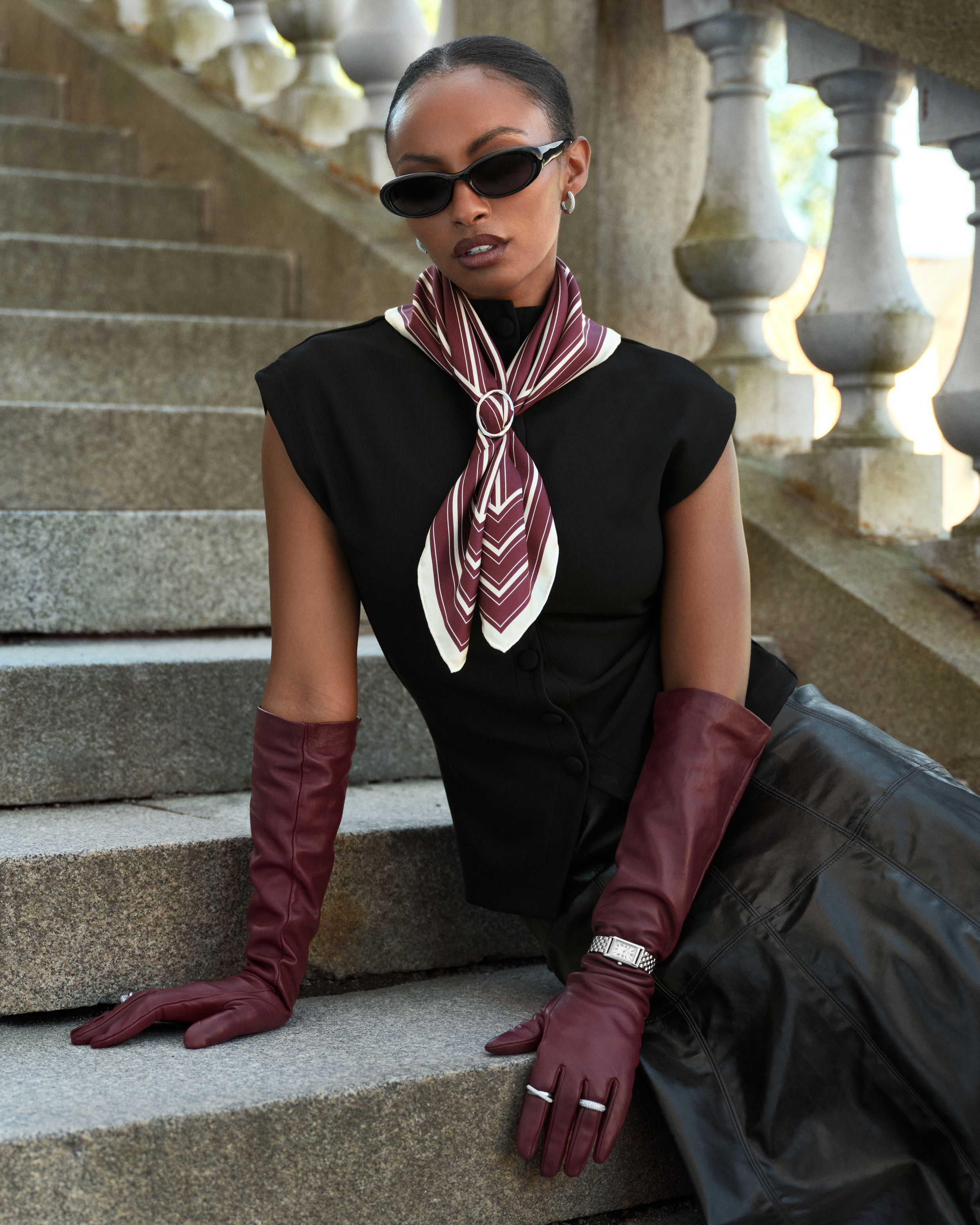 Vinröd Randig Silk Scarf