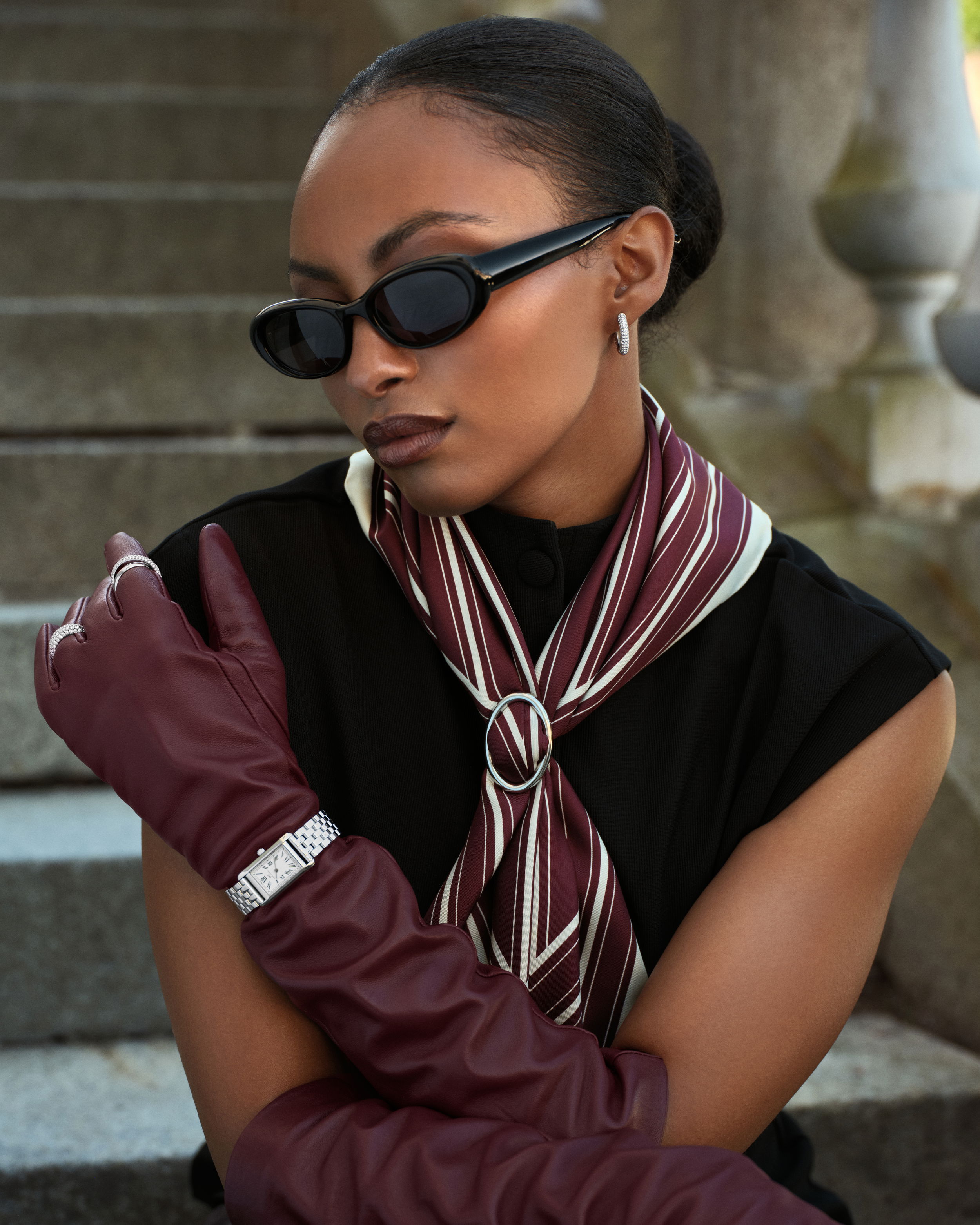 Vinröd Randig Silk Scarf