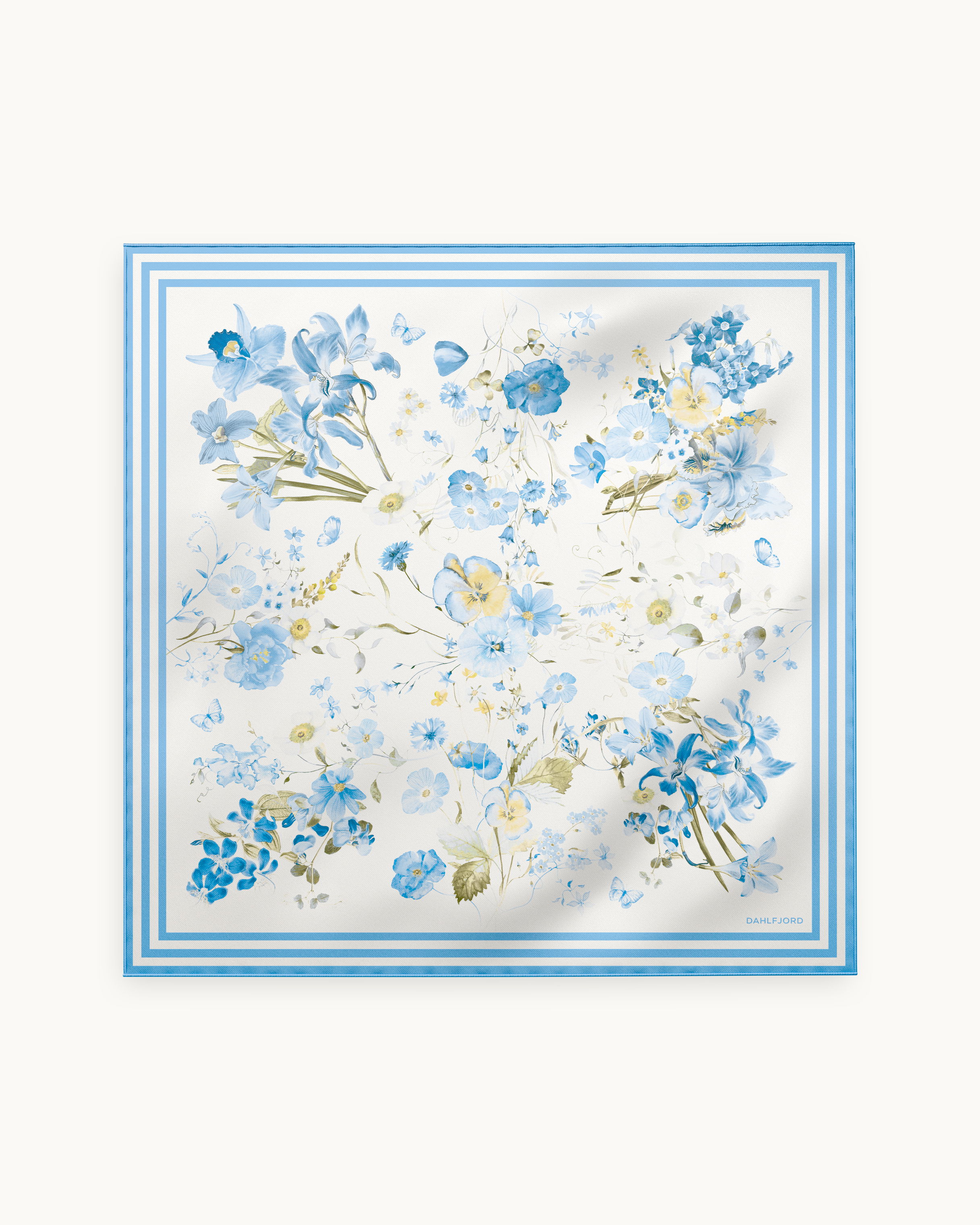 Blå Blommig Silk Scarf