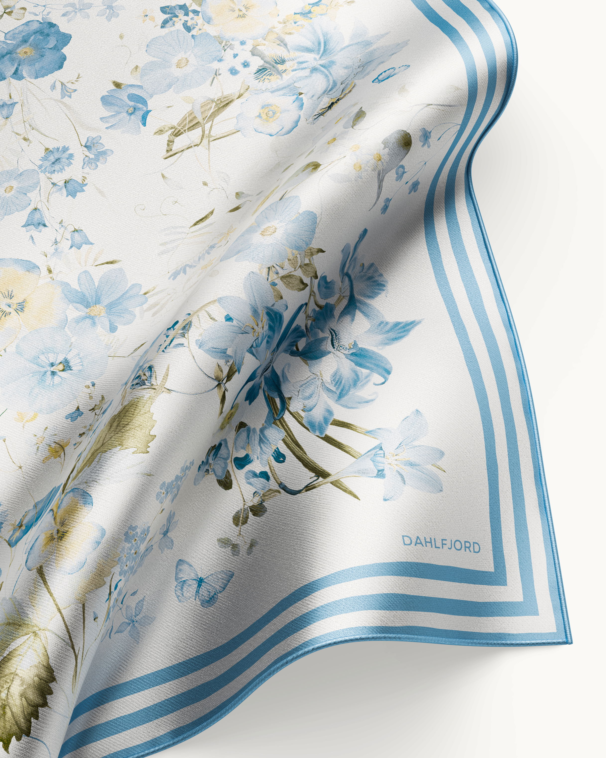 Blå Blommig Silk Scarf