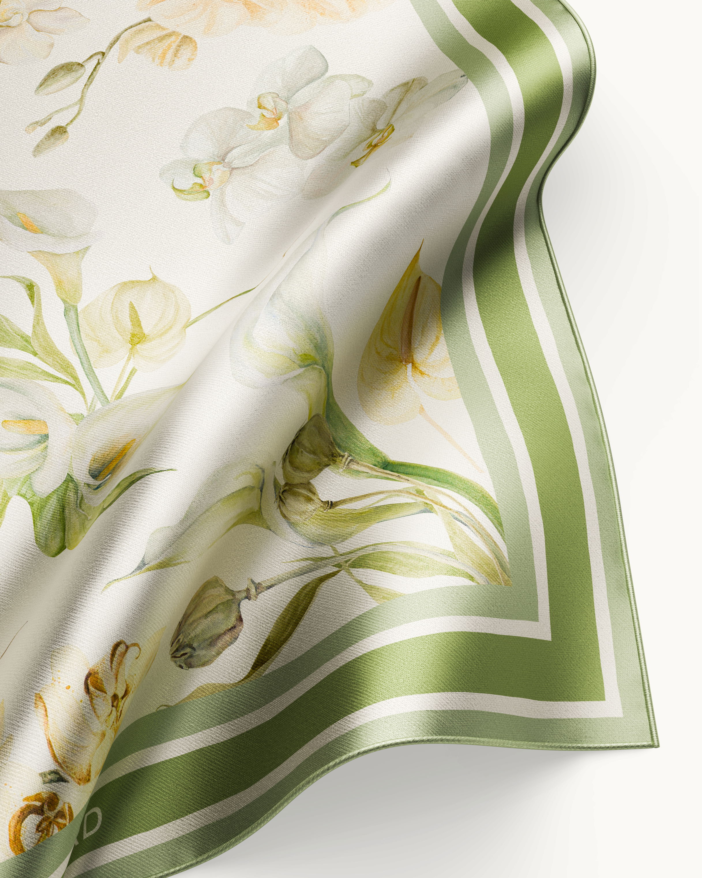 Grön Blommig Silk Scarf