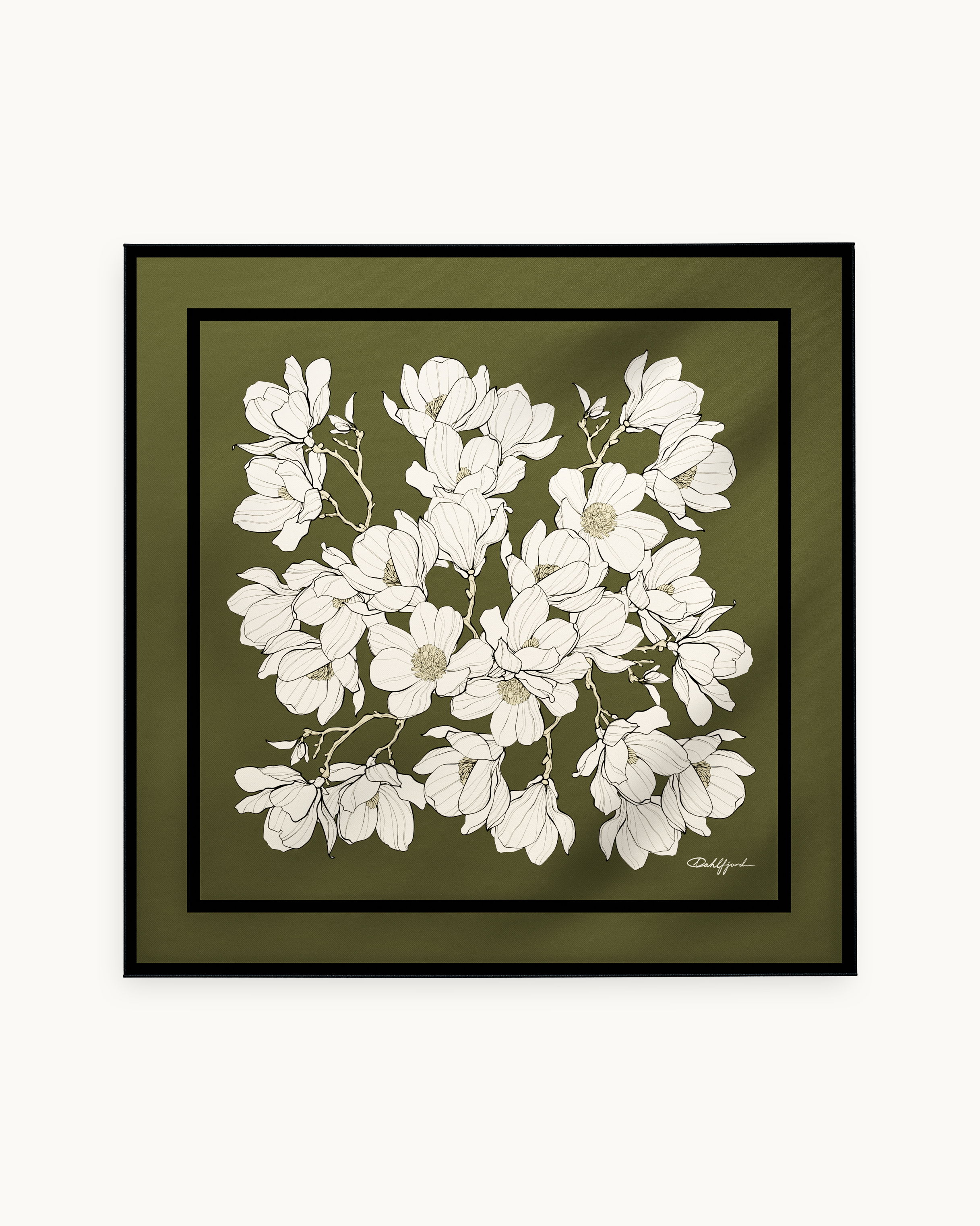 Olivgrön Magnolia Silk Scarf