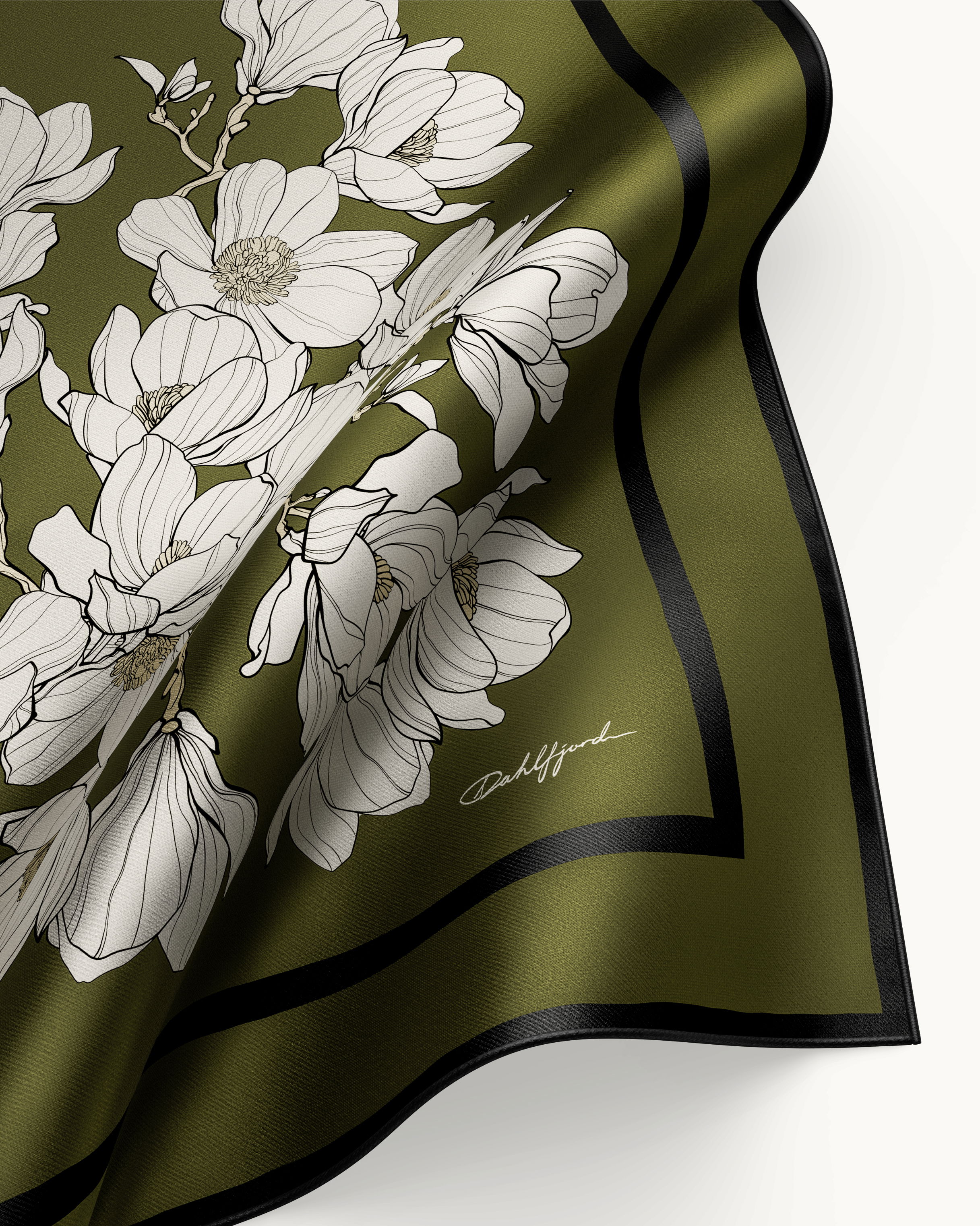 Olivgrön Magnolia Silk Scarf