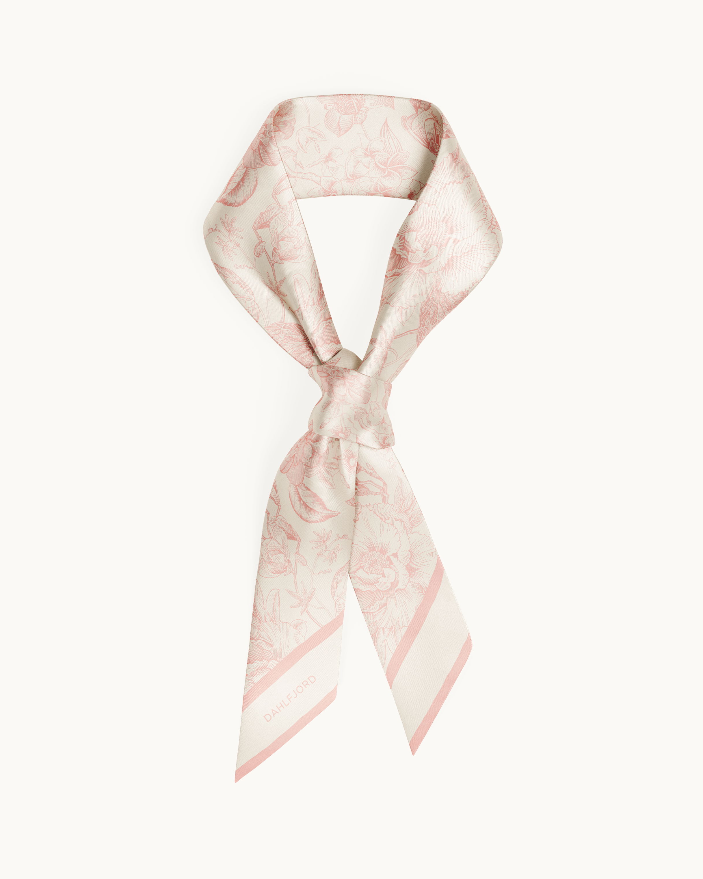 Rosa Blommig Toile Skinny Silk Scarf