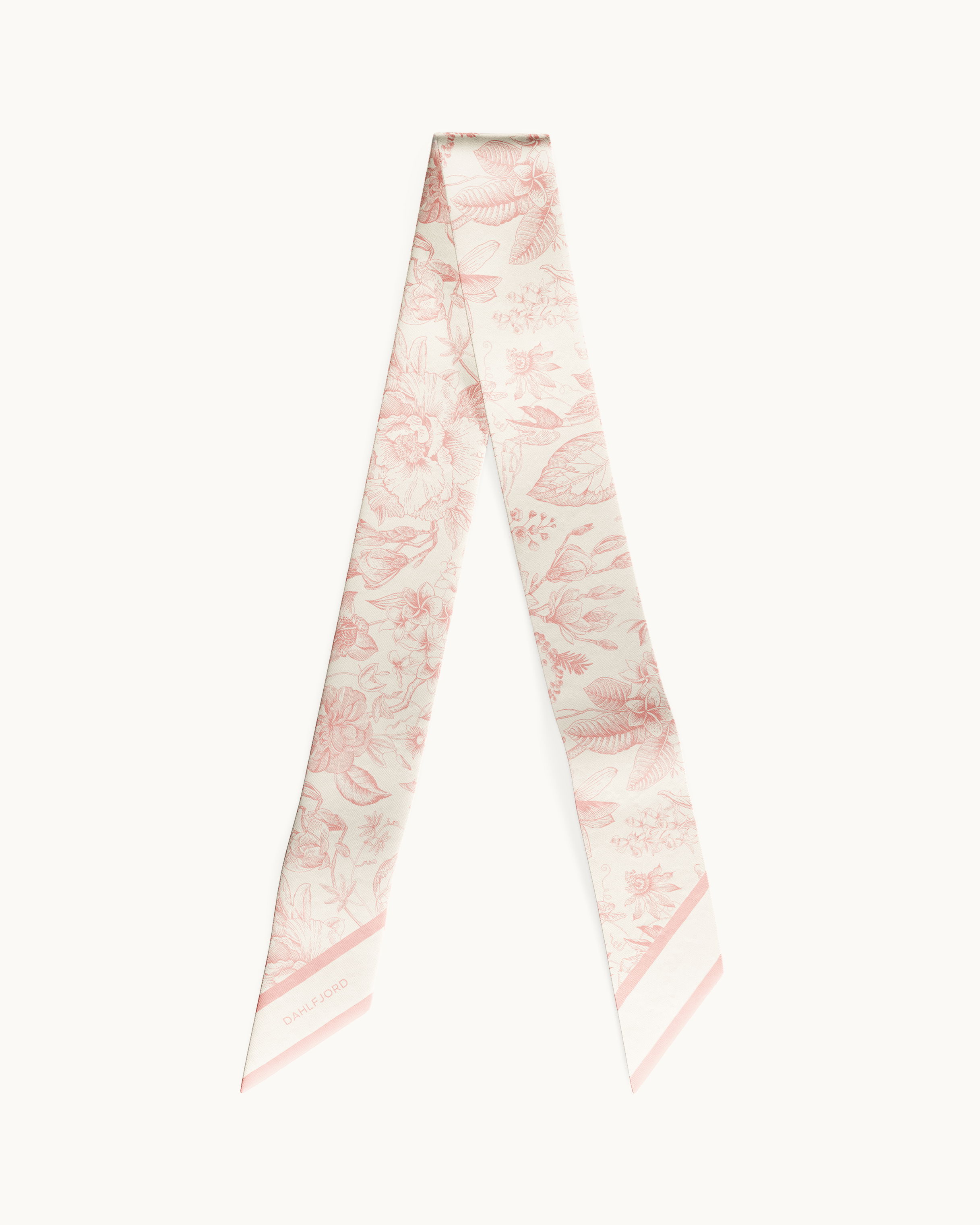 Rosa Blommig Toile Skinny Silk Scarf