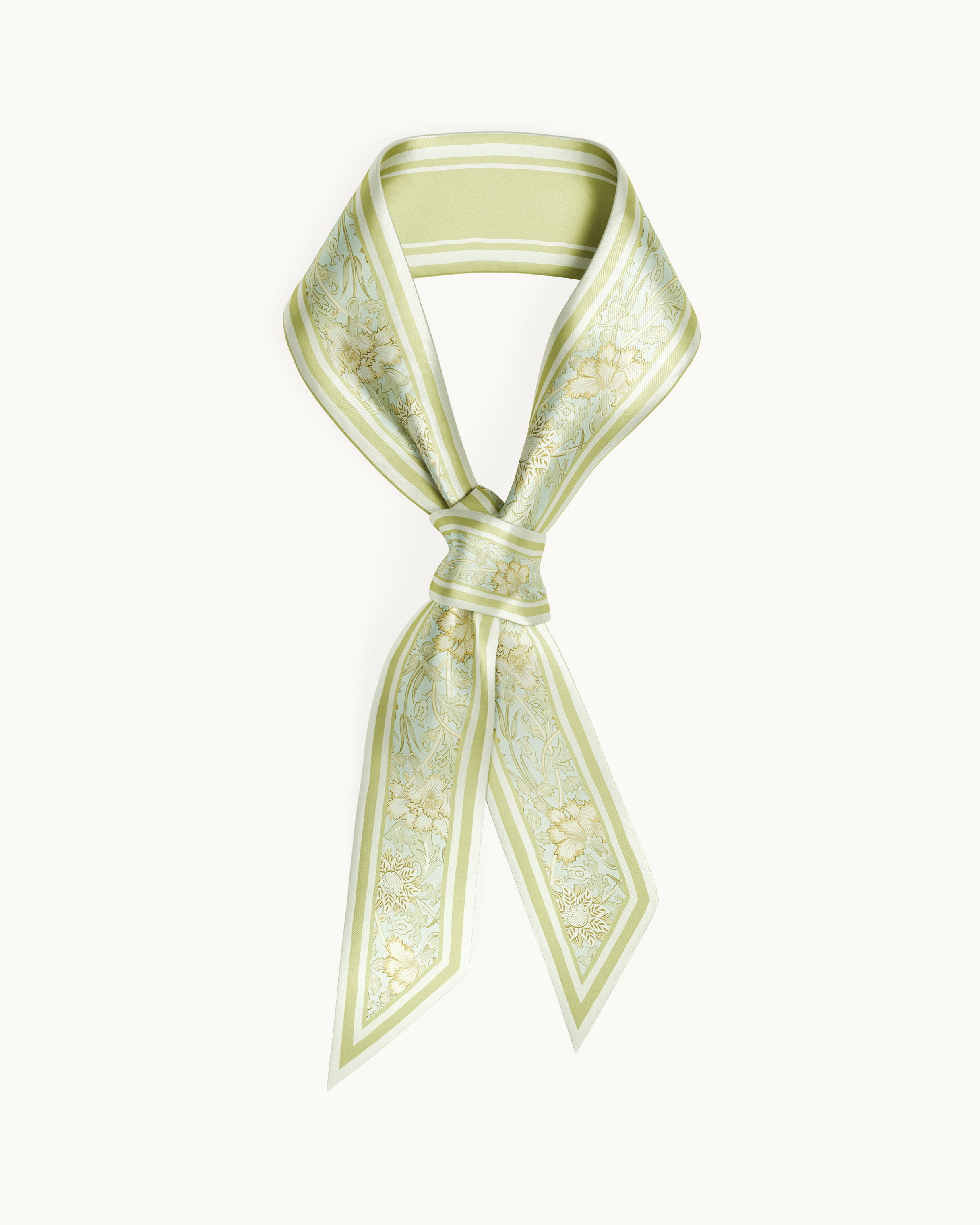 Grön Blommig Skinny Silk Scarf