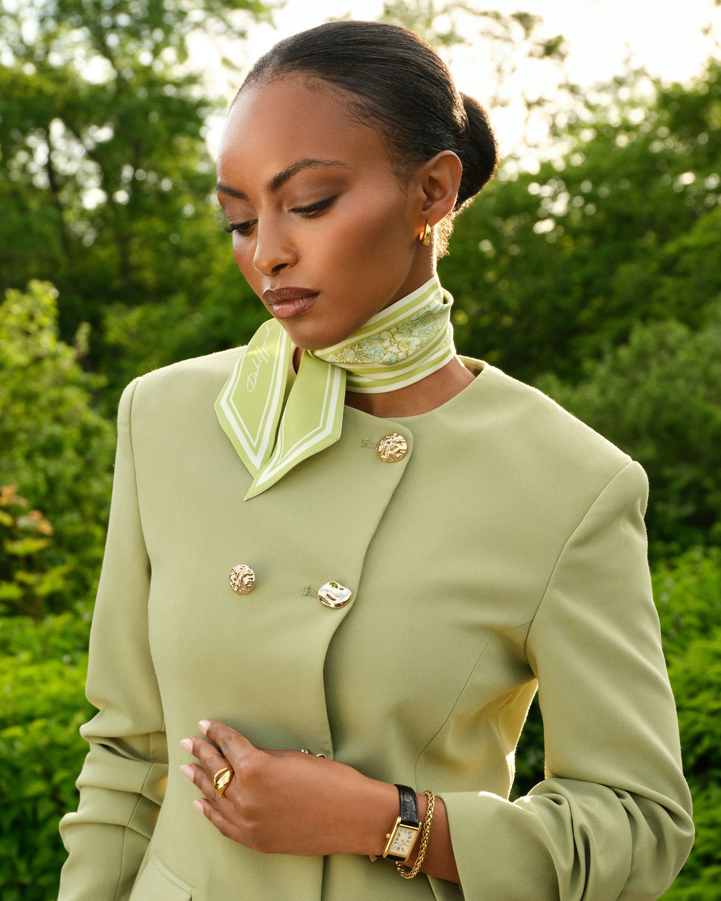 Grön Blommig Skinny Silk Scarf