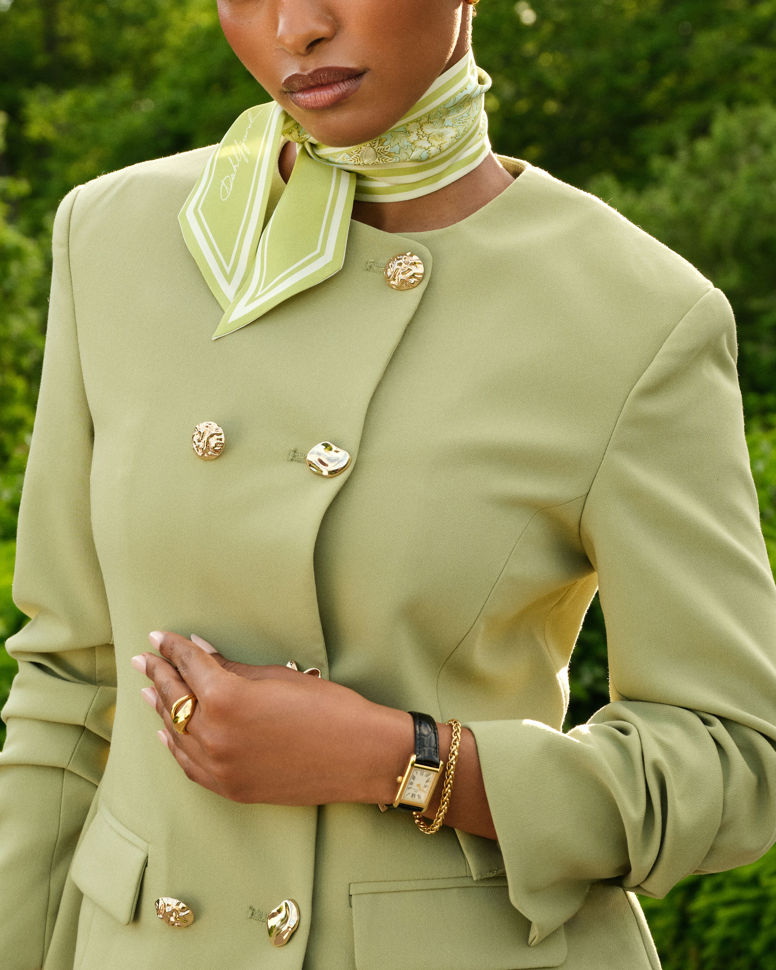 Grön Blommig Skinny Silk Scarf