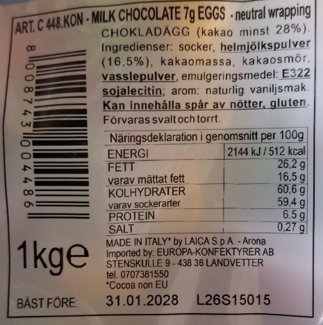 Påskägg Laica Ovetti Chokladägg 1 kg Di Cioccolato