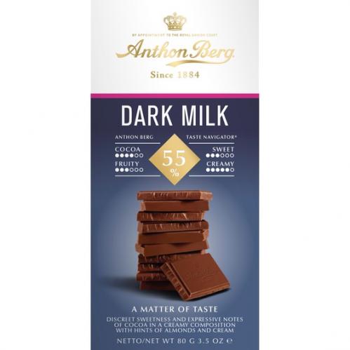 Anthon Berg Dark Milk 55% 80 g BF Passerat 22 Maj 2025