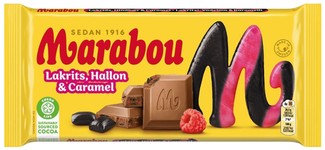 Marabou Lakrits, Hallon & Caramel 185 g