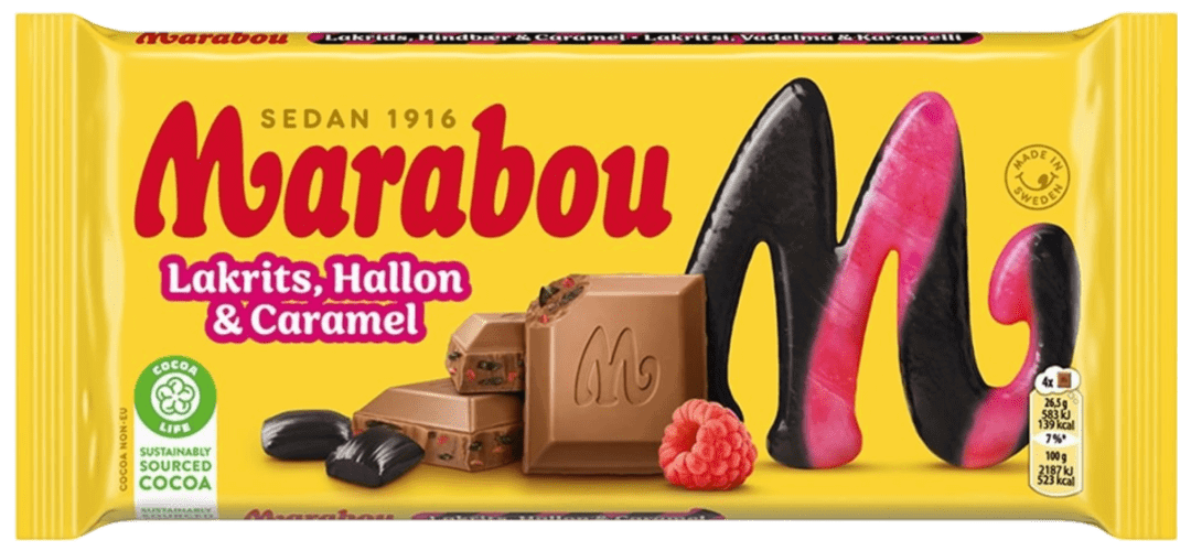Marabou Lakrits, Hallon & Caramel 160 g