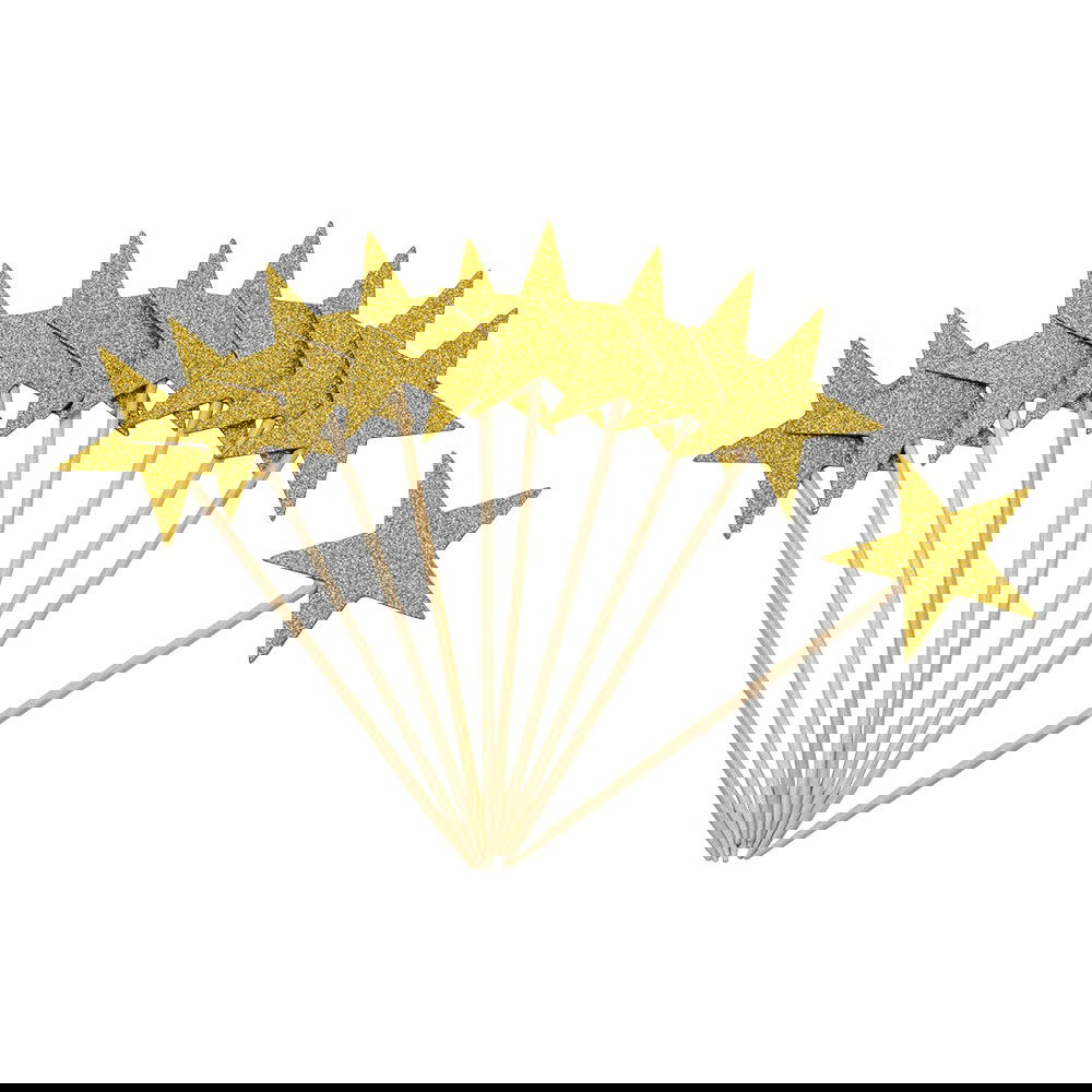 Partypicks Glittriga stjärnor 10-Pack (Välj Silver eller Guld)