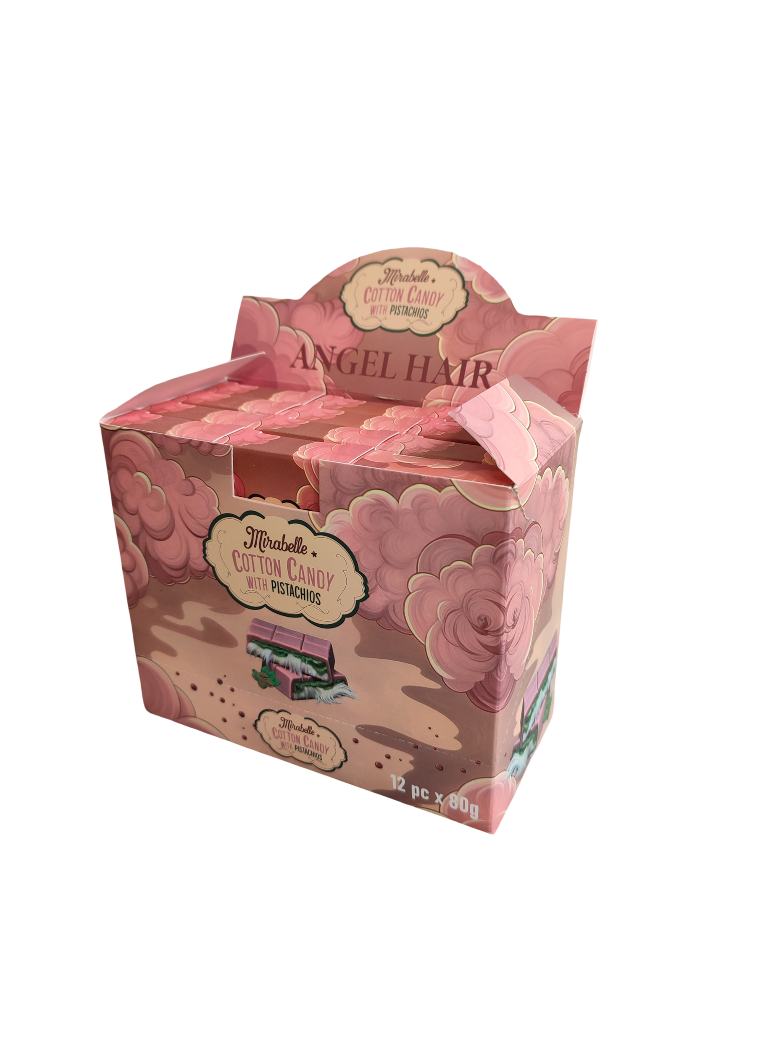 Mirabelle Dubai Chocolate Cotton Candy With Pistachios Angel Hair Pink 12 x 80 g